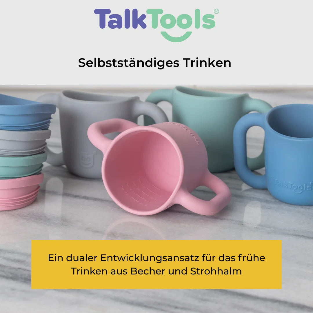 talktools itsy cup set completo bicchiere coperchio inclinato cannuccia flangia bpa free lavaggio mano logopedia