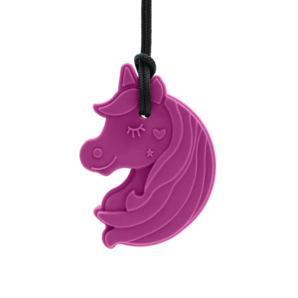 ARK collana unicorno viola scuro XXT duro vista frontale ciondolo unicorno molto rigido per forti necessita di masticazione