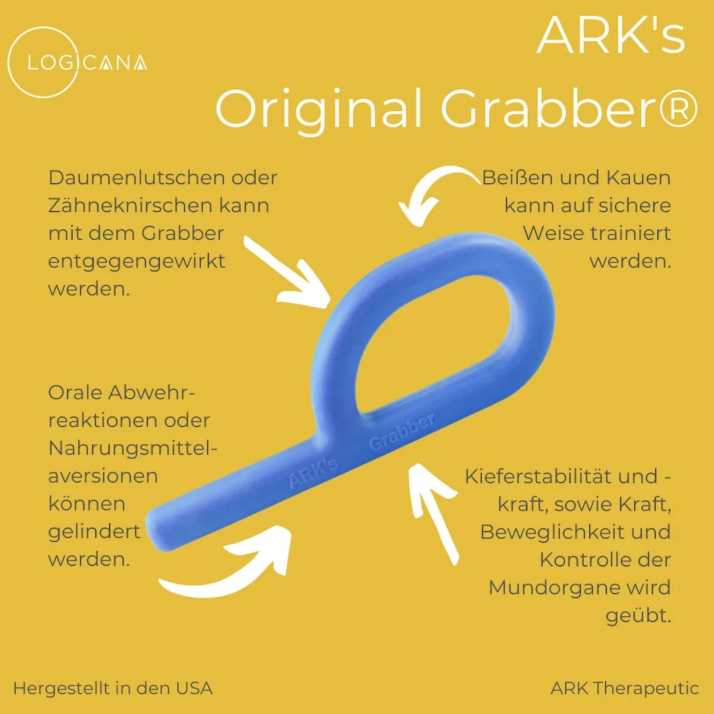 Logicana-ARK's Grabber®-handheld chews-oral motor chew tool-oral fidget-jaw strenght-oral motor skills-grasping toy-autism-speech therapy