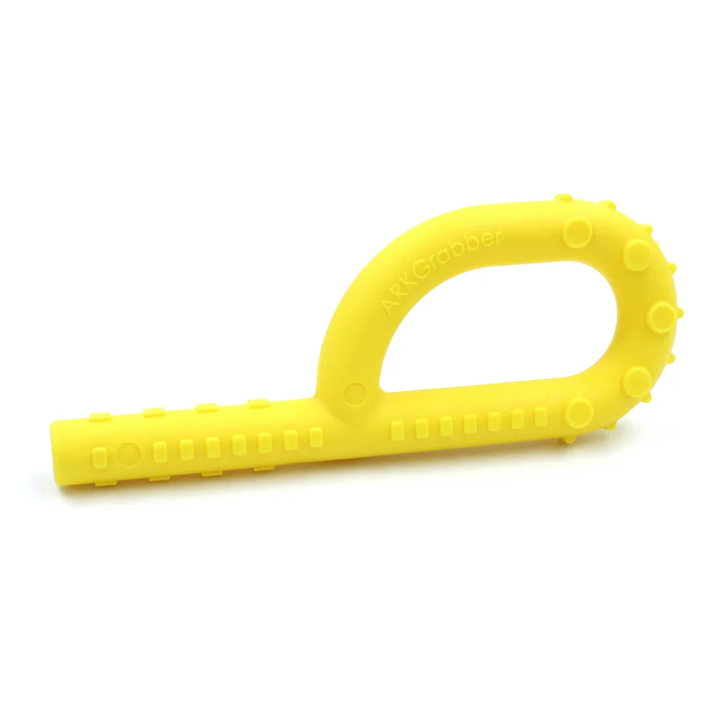 ARK Grabber P-Tube testurizzato giallo – vista frontale tubo cavo con texture per masticatori lievi