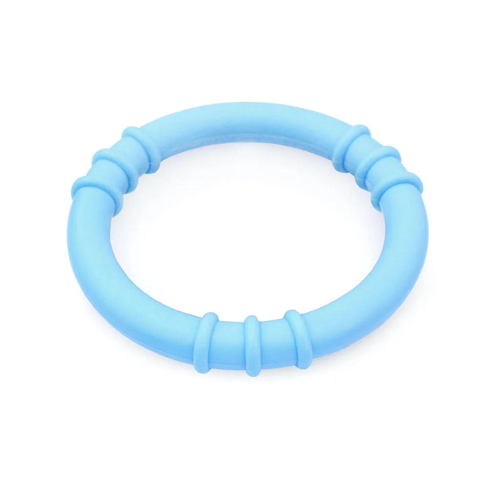 Anello dentizione ARK azzurro – vista frontale con lato liscio e testurizzato